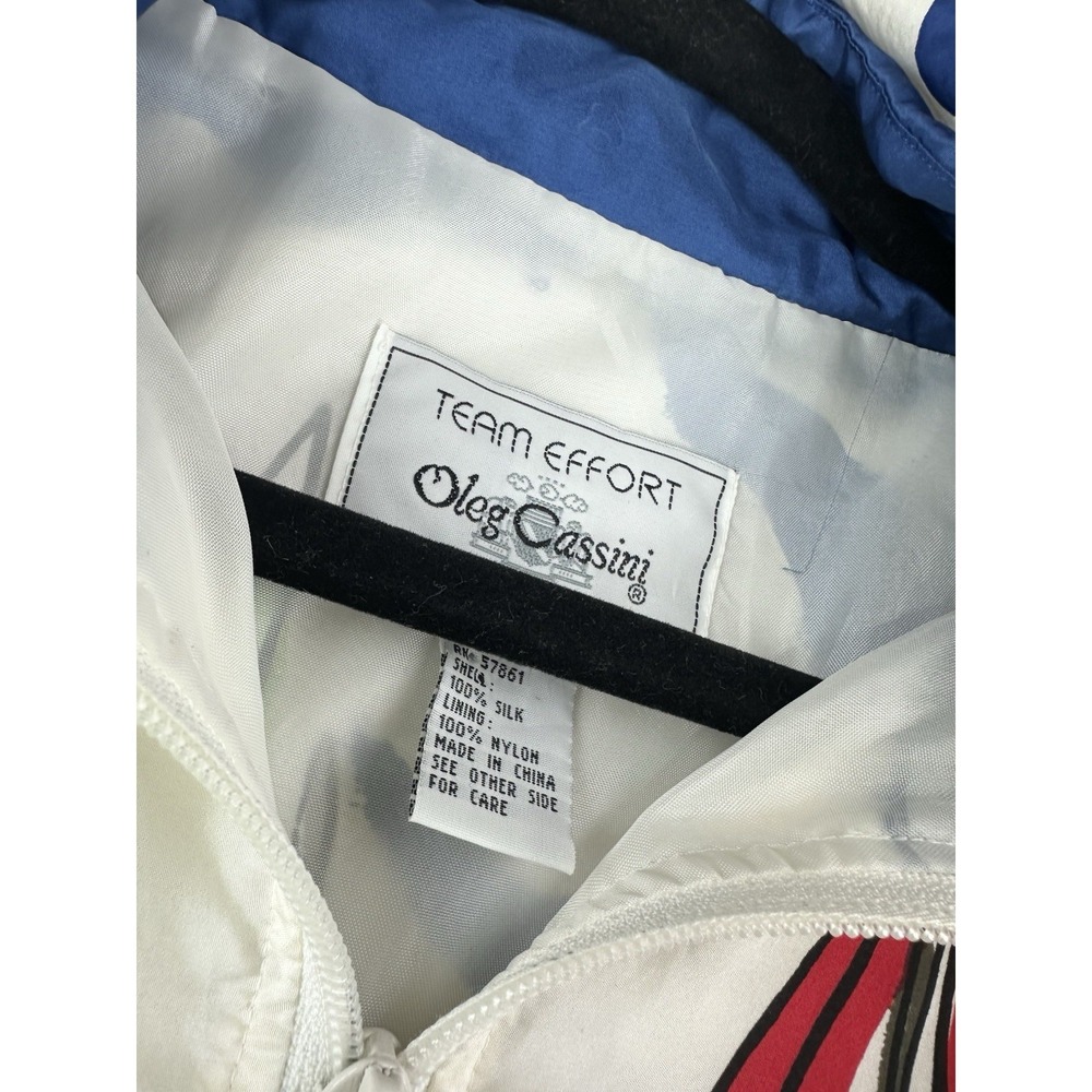 Vintage Oleg Cassini Silk Jacket SZ XL White Nautical Coastal Bomber Old Money - Picture 4 of 9
